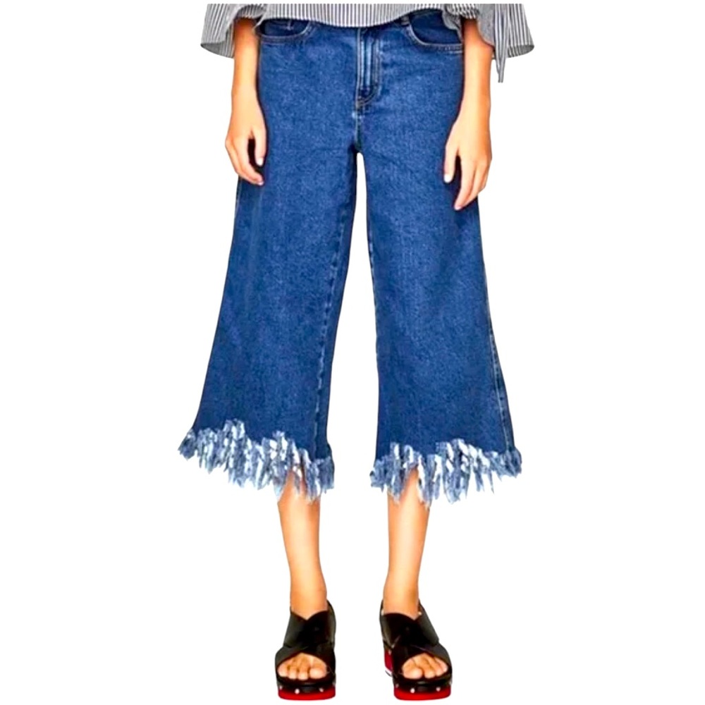 Zara Cropped Wide Leg Frayed Boho Chic Denim  Size 4